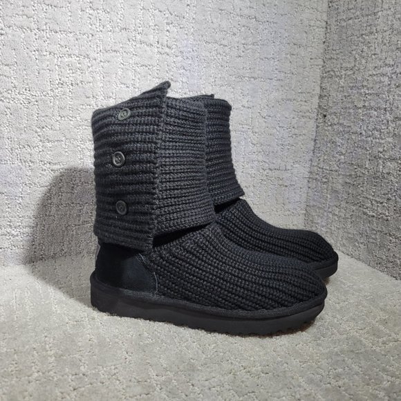 UGG Shoes - Ugg Australia Classic Cardy Womens Size US 6 Black Knit Sweater Boots 1016555